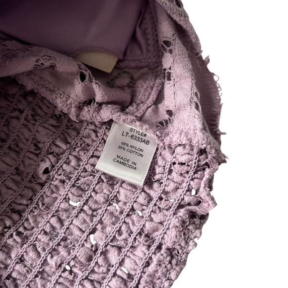 Zenana floral lace bralette L dusty mauve strappy crisscross smocked back - Picture 5 of 5